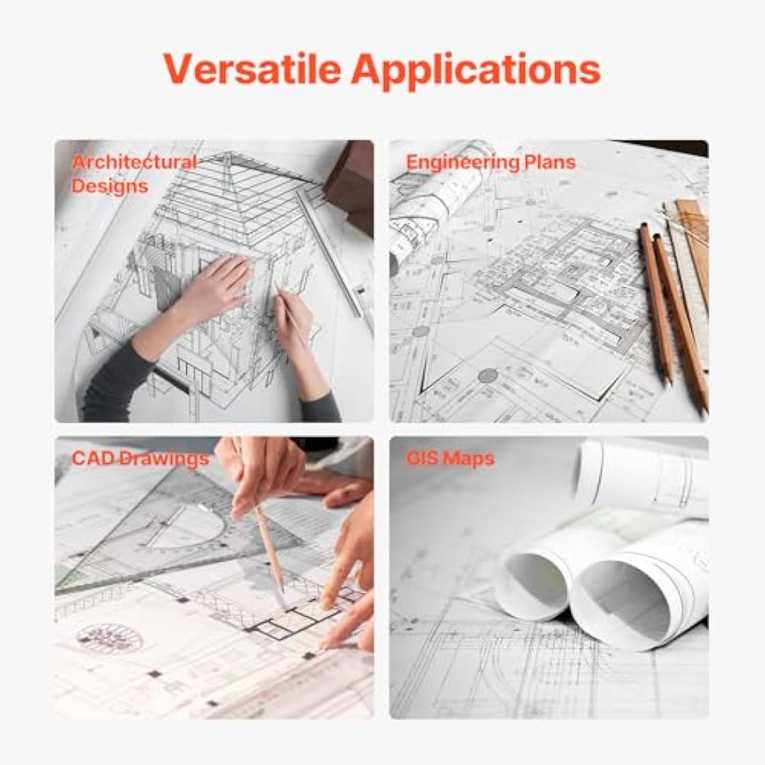 VEVOR Wide Format Paper, 24 in x 500 ft Plotter Paper, 2 Rolls CAD Bond Rolls with 3 in Core, 20 LB Bond Paper Rolls, Idea for CAD Drawings, Engineering Plans, GIS Maps & Architectural Designs