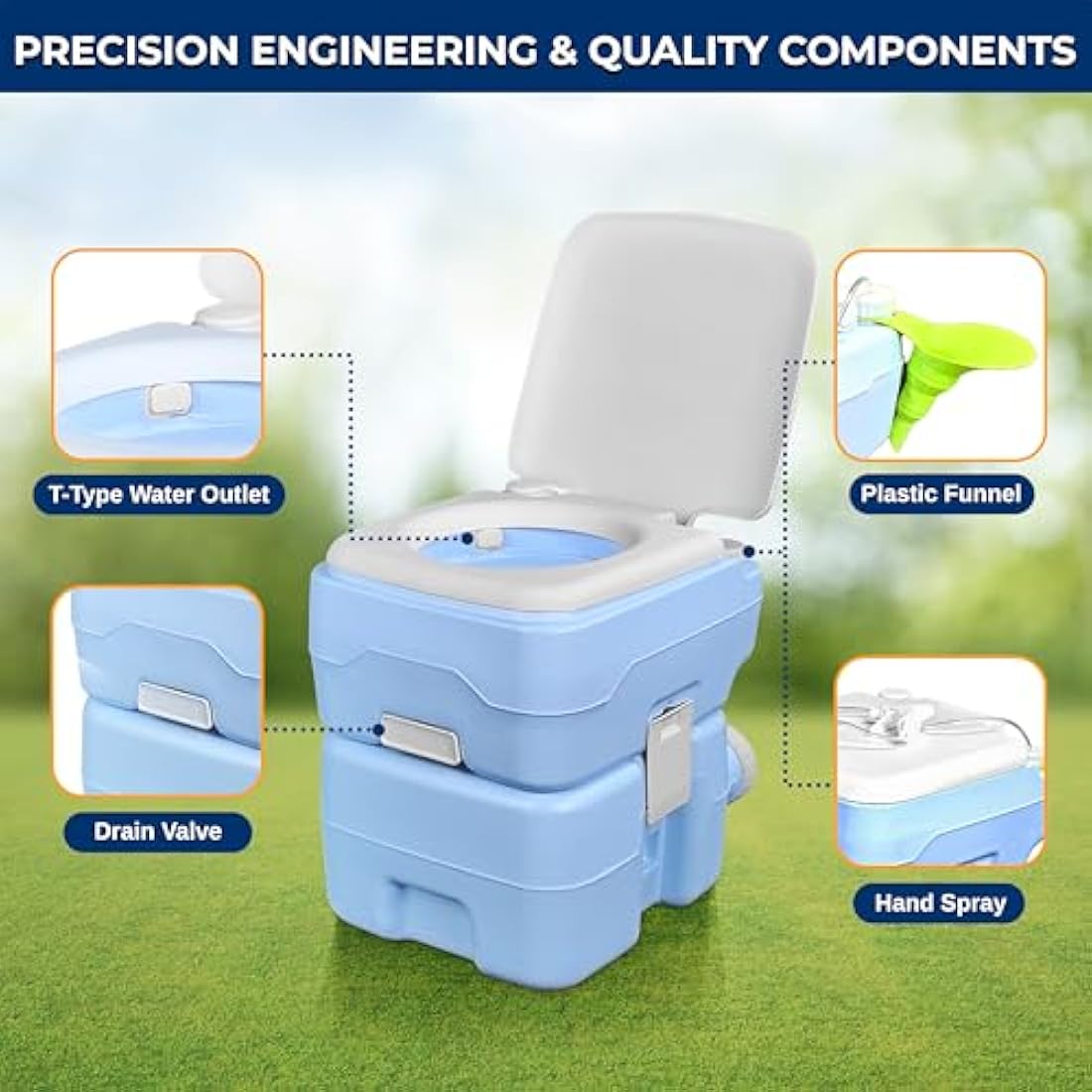 SereneLife 20L Outdoor Camping, Portable Toilet, Comfortable Flushable Portable Toilets for Adults, Travel Toilet, Porta Potty Loo, Detachable Waste Tank- Leak Proof & Carry Bag