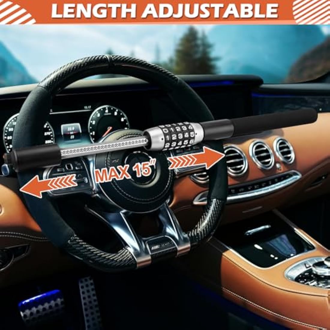Tevlaphee Steering Wheel Lock, 5-Digit Keyless Combination Anti-Theft Device, Heavy Duty Universal Fit for Cars/SUVs/Vans/Trucks, Adjustable Extendable Design, High Security (Black)