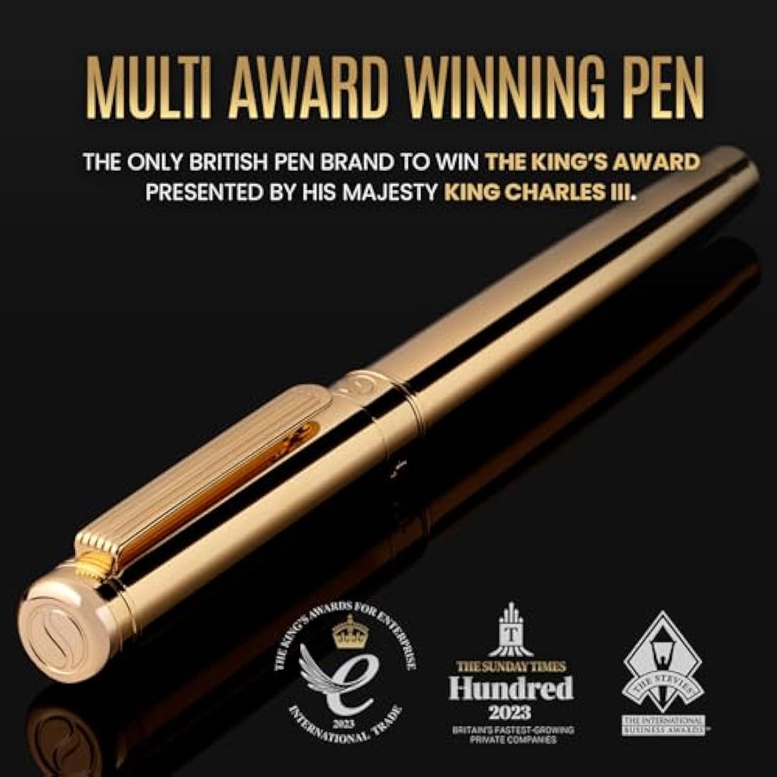Scriveiner Luxury Fountain Pen - Stunning Gold Pen, Real Gold Plating, Schmidt Gilded Nib (Fine), Converter, Best Pen Gift Set for Men & Women, Professional, Executive, Office, Nice Pens
