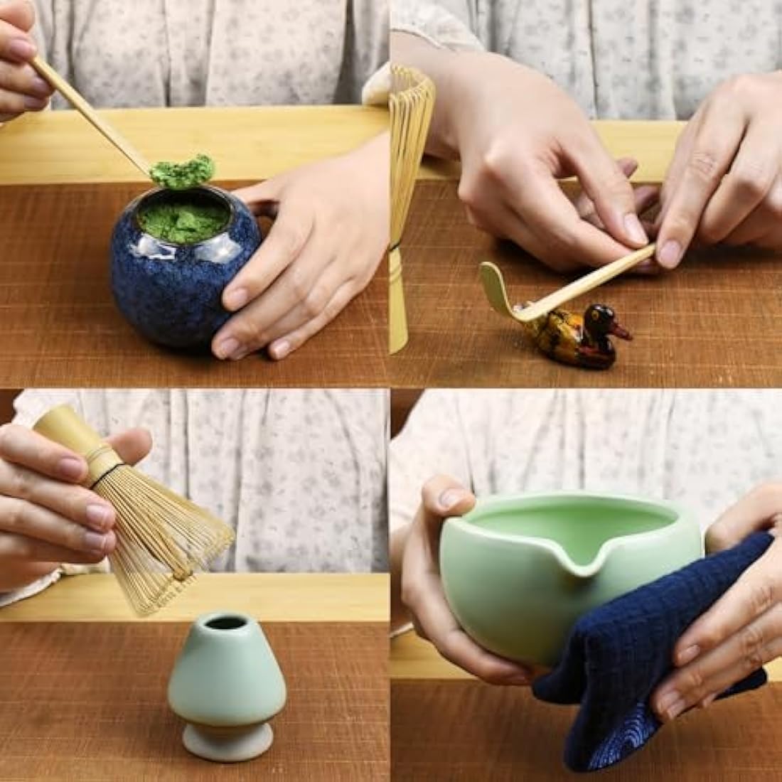 Artcome 7 Pcs Complete Matcha Tea Ceremony Kit - Bowl, Whisk, Scoop, Strainer, Powder, Set for Usucha, Koicha, Latte (Green)