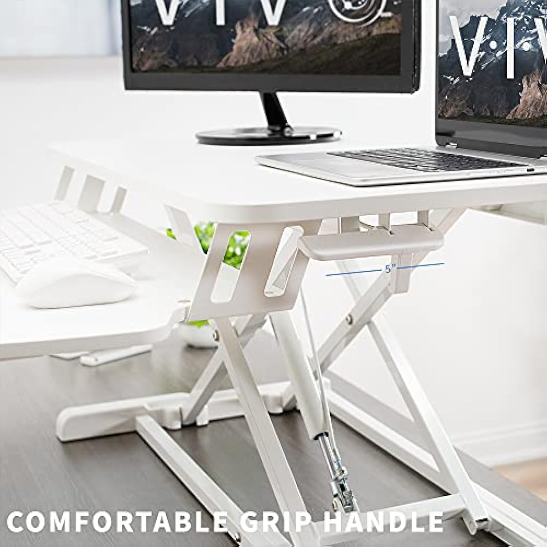 VIVO 81 cm Desk Converter, K Series, Height Adjustable Sit to Stand Riser, Dual Monitor and Laptop Workstation with Wide Keyboard Tray, White, DESK-V000KW