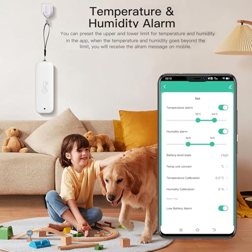 WiFi Hygrometer Thermometer Sensor: Wireless Smart Temperature Humidity Monitor with App Notification Alert, Data Storage Export, Calibration
