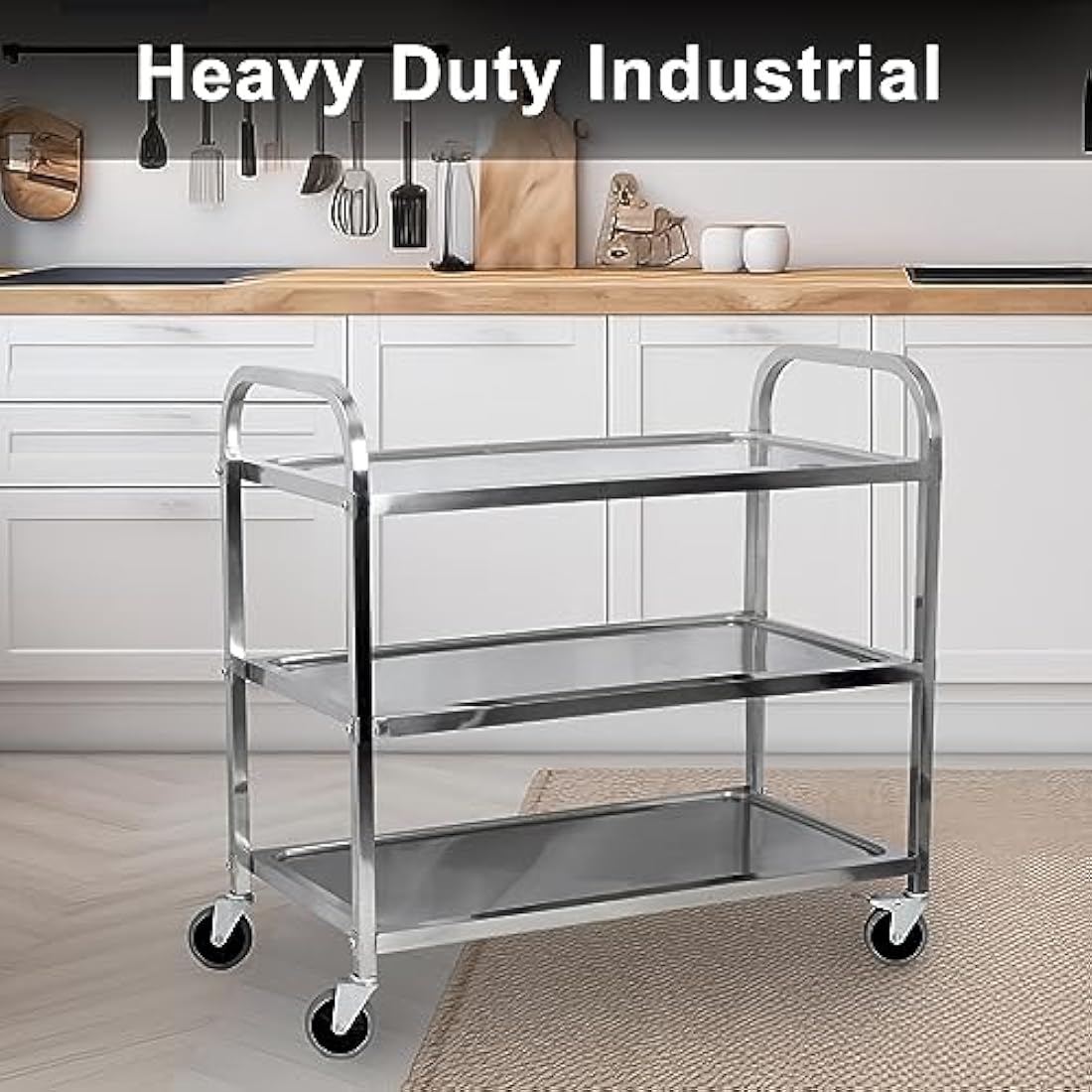 uyoyous Large 3 Tier Stainless Steel Utility Cart 950x950x500MM Kitchen Rolling Carts Serving Trolley Service Catering Storage Cart with Locking Wheels for Kitchen Hotels Restautant Use