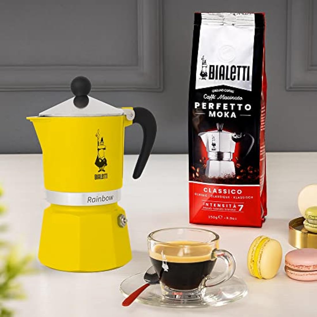 Bialetti Rainbow Caffettiera Colorata, Alluminio, Giallo, 6 Tazze,Yellow,30 x 20 x 15 cm