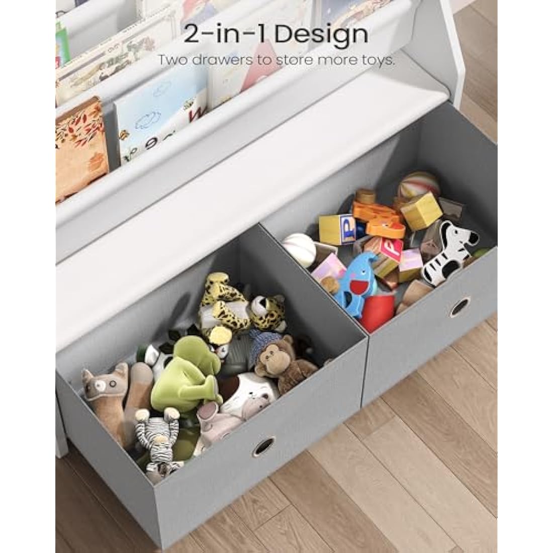 CHOEZON Kids Bookshelf, 4 Tier Children's Bookcase, Large Capacity Kids Book Rack and Toy Storage, for Kids Room, Nursery, Playroom, White and Gray DMCW06WT