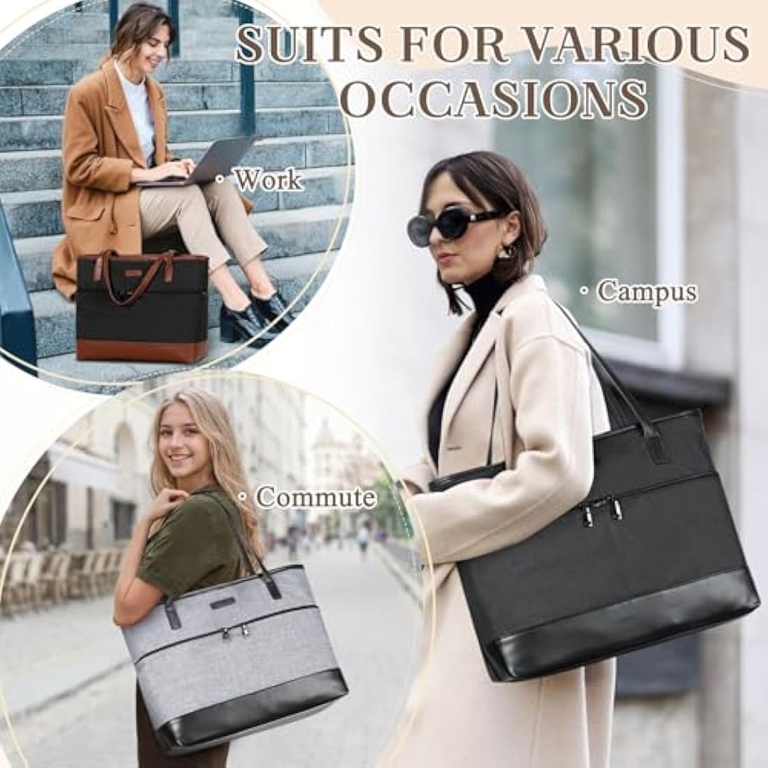 Kasgo Laptop Bag for Women,Water Resistant 15.6 inch Tote Bag Women Shoulder Bag Large Ladies Handbag Purse Teachers Bag Work Bag with Luggage Sleeve for Office Travel School
