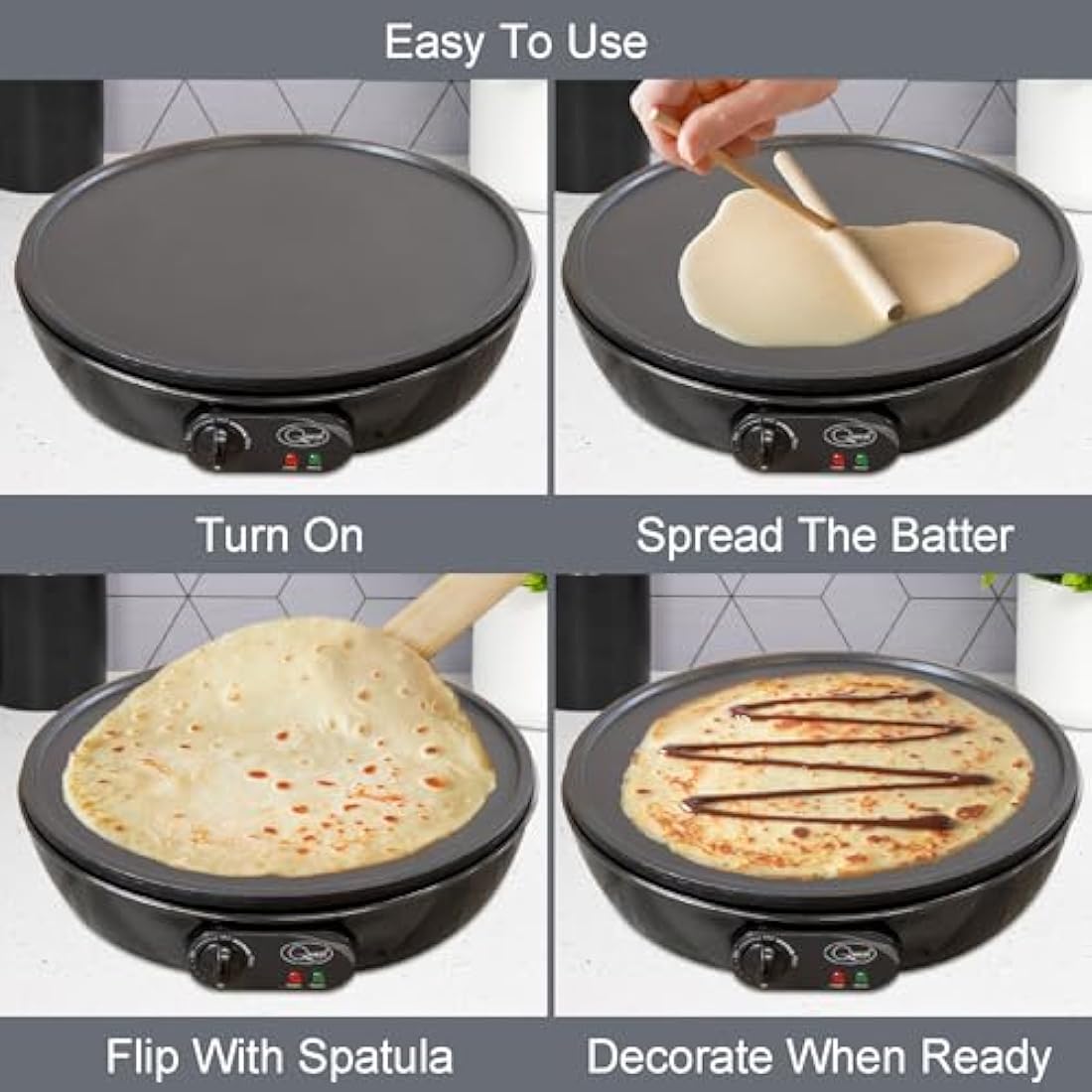 Quest Electric Pancake Maker & Crepe Maker | Extra Large Cooking Surface | Non Stick, Easy Clean Up | Includes Utensils | Perfect for Pancakes, Crepes, Omelettes, Chapati, Roti