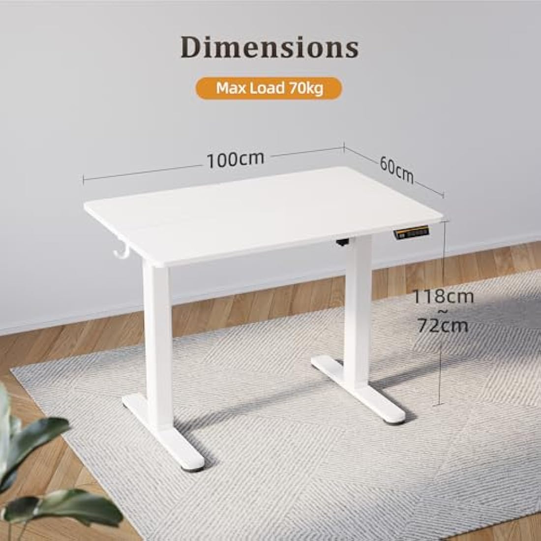 Claiks Electric Standing Desk, Adjustable Height Stand up Desk, 100x60 cm Sit Stand Home Office Desk with Splice Board, White Frame/White Top