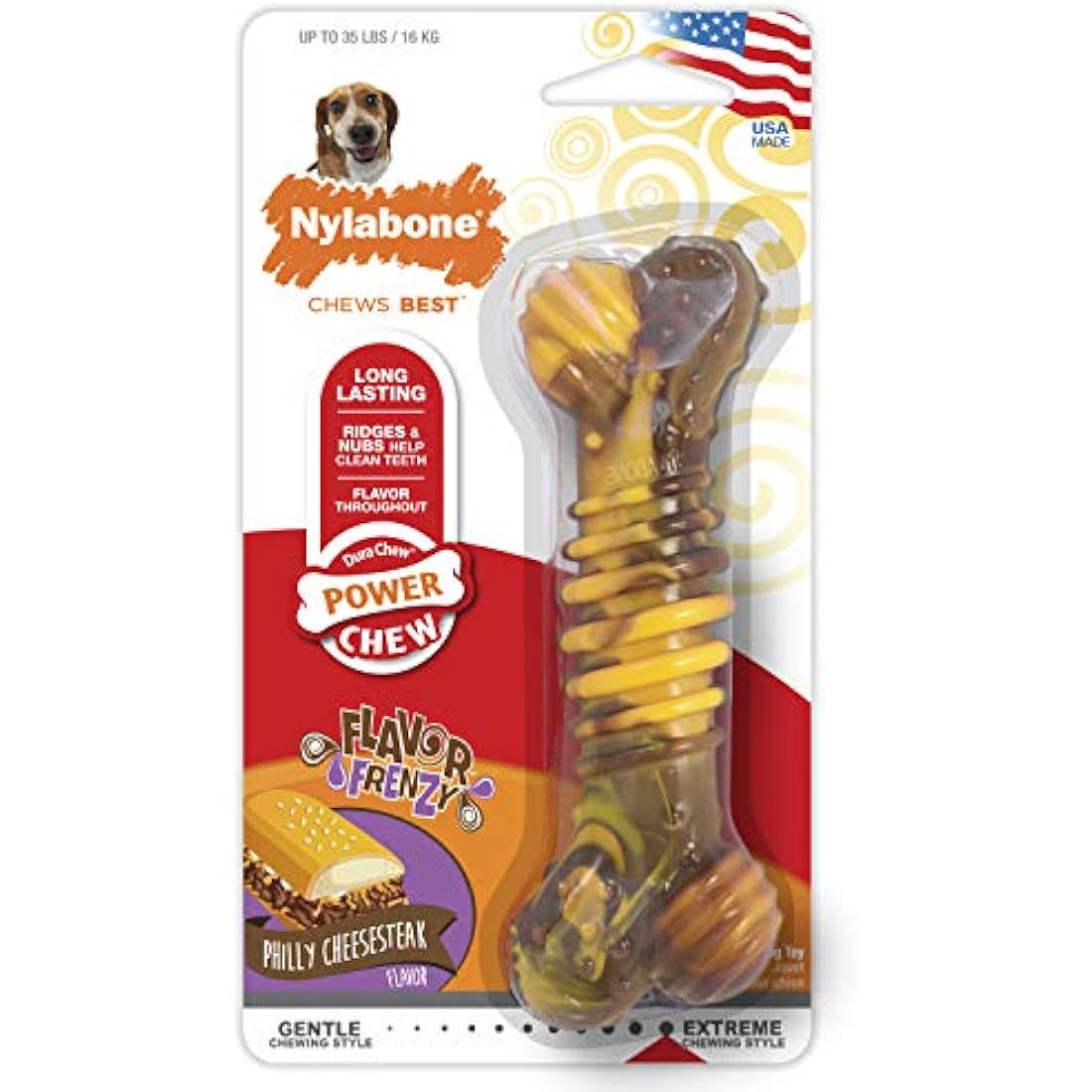 Nylabone Extreme Tough Dog Chew Toy Bone, Durable, Cleans Teeth, Beef & Cheese, Medium, for Dogs Up to 16 kg