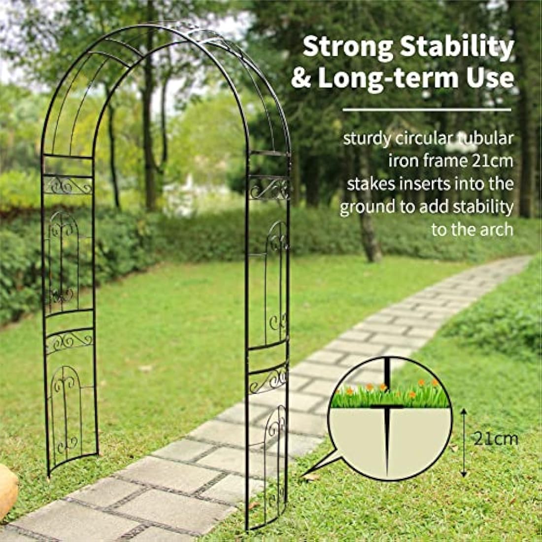 SCENDOR Rose Arch Garden Arbour, 87"H x 45"W Iron Curved Garden Archway, Romantic Garden Trellis for Climbing Plants, Jasmine Wedding Ceremony Arches