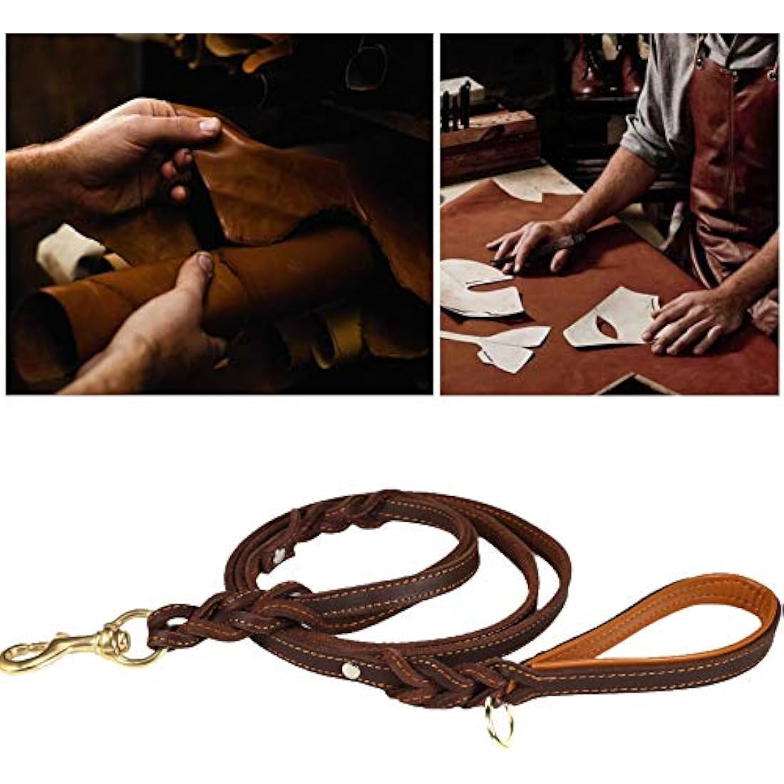 JYHY Leather Dog Leash with Double Handle - 6 ft Long & 5/8" Wide Braided Genuine Leather Dog Leash for Large, Medium & Small Dogs Training & Walking