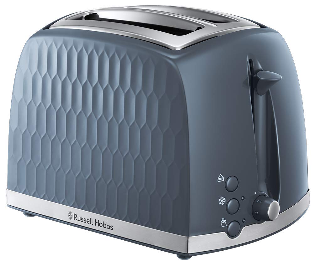 Russell Hobbs Honeycomb 2 Slice Toaster (Extra wide slots, High lift feature, 6 Browning levels, Frozen/Cancel/Reheat function, Removable crumb tray,