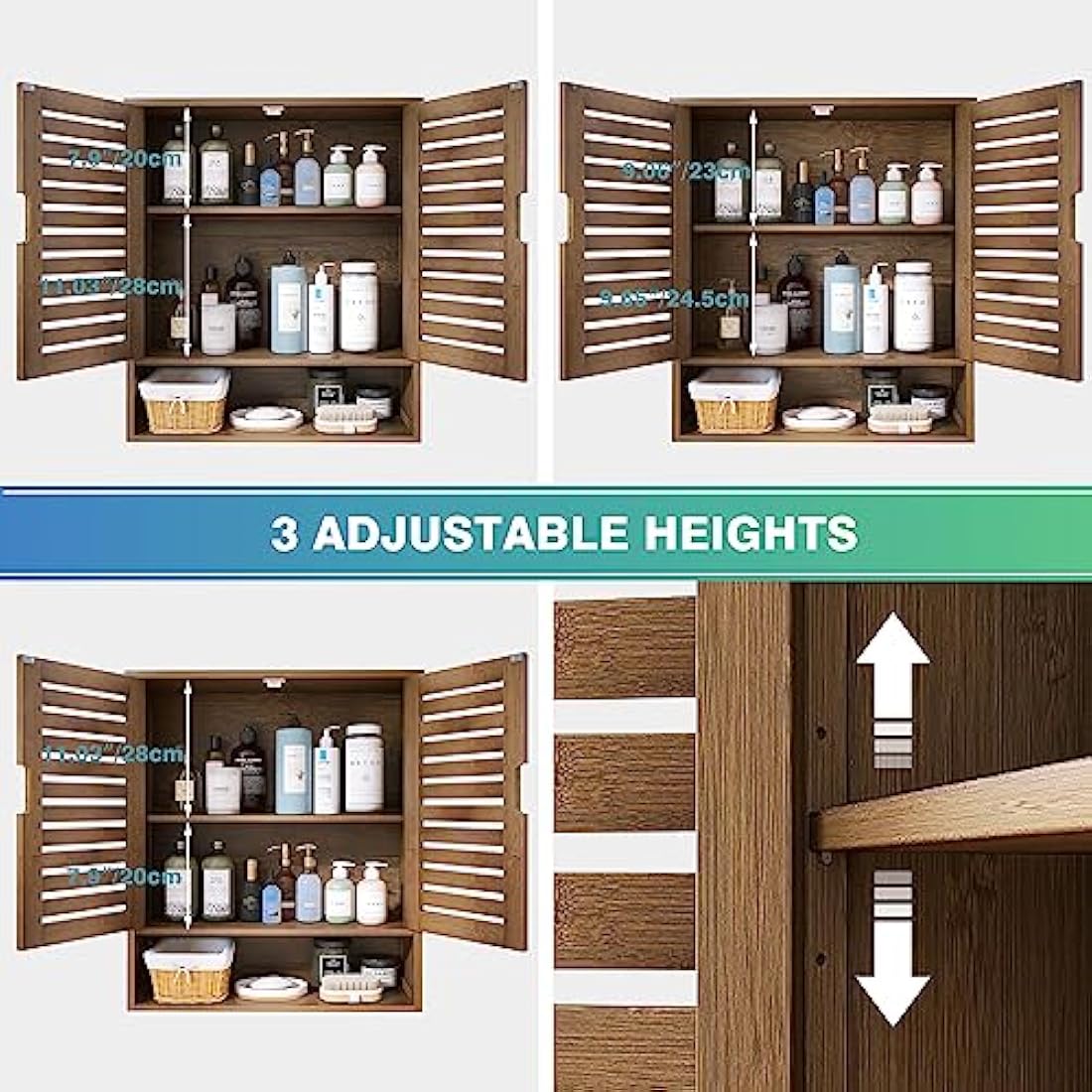 SMIBUY Bathroom Cabinet Wall Mounted, Bamboo Over-The-Toilet Storage Organizer, Space Saver Medicine Cabinet with 2 Door and Adjustable Shelves (Walnut)