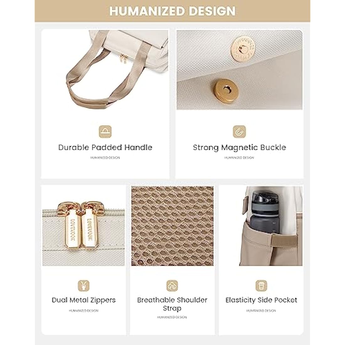 LOVEVOOK 17.3 inch Laptop Rucksack Bag for Ladies, Backpack Womens, Daypacks for Office Teacher Nurse, Fashion School Bags with USB Port for Work University Travel Business, Beige-Khaki