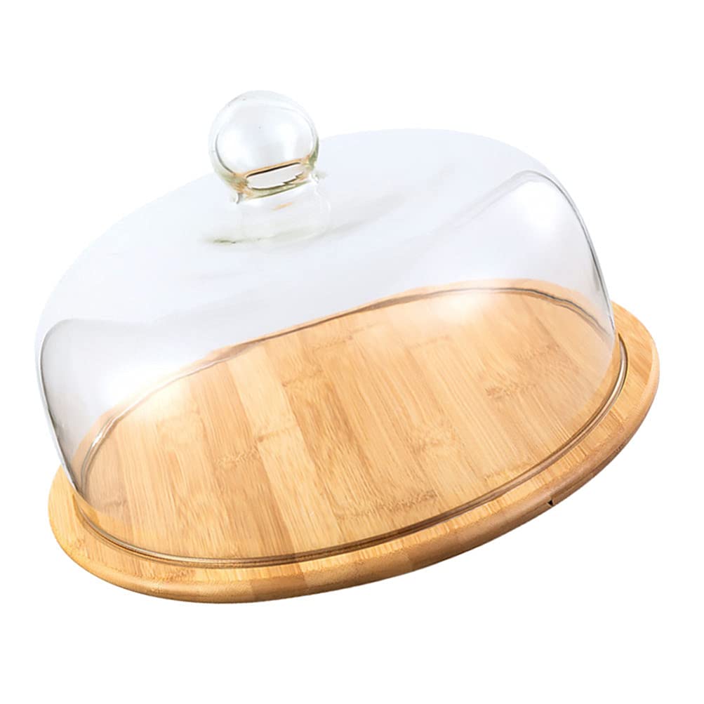 VOSAREA Cake Tray with Glass Dome Stand - Wooden Cake Plate Serving Platter Holder for Birthday Wedding Party (Clear, 29cm)