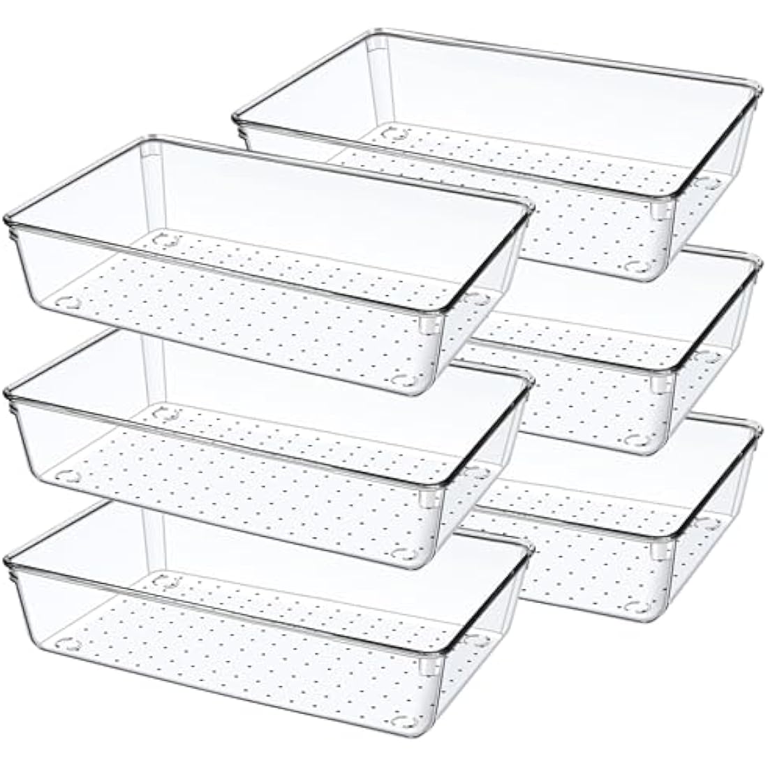 Giklux 6 Pcs Clear Kitchen Drawer Organiser Trays, Acrylic Desk Drawer Dividers Organisers for Cutlery, Kitchen, Cosmetics, Makeup, Utensils, Vanity, Office, Stationery, Plastic Draw Storage Organiser