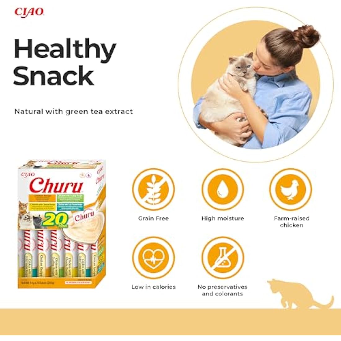Churu by INABA Cat Treat - Chicken Variety Box - 1 Pack (20 x 14g total) / Soft & Creamy Cat Treat, Delicious & Healthy Snack, Purée Food Topper, Natural, Grain Free