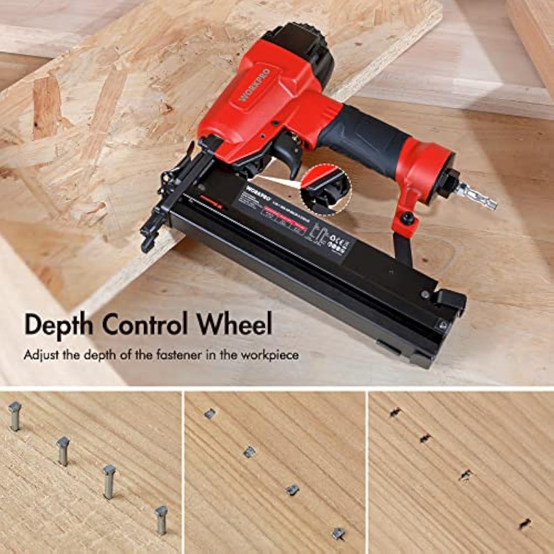 WORKPRO Air Brad Nailer Gun 50mm, 2-in-1 Nail Gun/Upholstery Stapler, Accepts 18G Nails 15-50mm & Type 90 Staples 16-40mm, Lightweight Aluminum Body, Come with 400pcs Nails and 300pcs Staples