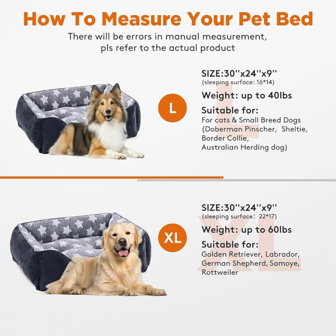 MIXJOY Extra Large Dog Bed(107x76cm), Super Soft Cosy Rectangle Dog Beds, Grey Washable Pet Bed, Good for Golden Retriever, Labrador，German Shepherd，Samoye，Rottweiler