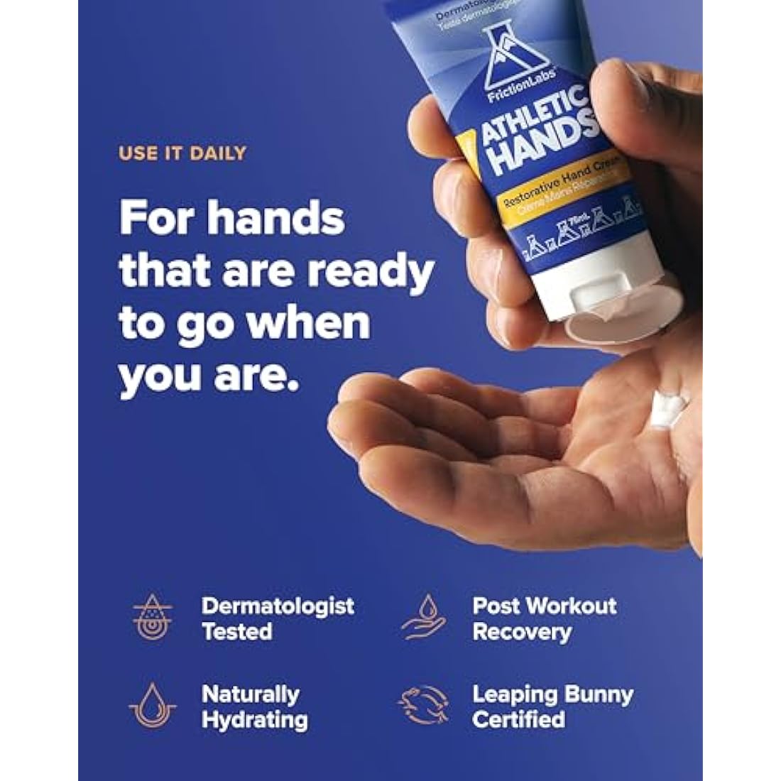 Friction Labs Athletic Hands - Daily Restorative Hand Cream for Active & Dry Skin - Derm Tested Non-Greasy Shea Butter Improves Elasticity & Resilience - Hand Salve for Athletes - Eucalyptus Scent