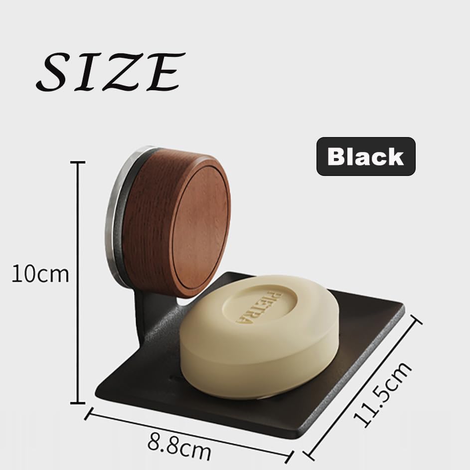 2-Pack Aluminium Soap Dish with Walnut Suction Cup - No Drill, Self-Draining with Holes, For Glass, Mirror & Metal (Bathroom & Kitchen)