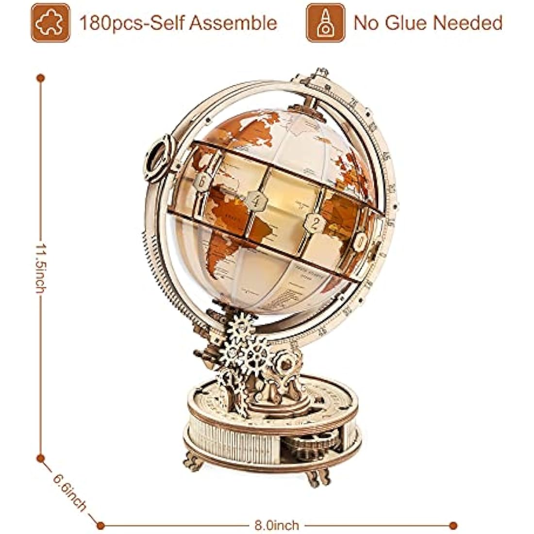 ROBOTIME 3D Puzzle Wooden Luminous Globe, Model Kits for Adult to Build, Mechanical Building Construction Jigsaw Craft, Ideal Festival Gift Sets