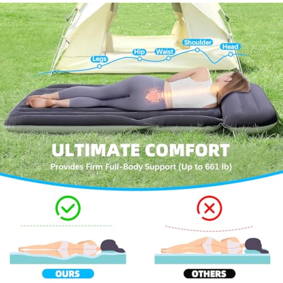 KMZ Inflatable SUV Air Mattress with Pump Car Air Mattress Outdoor Car Bed for Back SUV Portable Sleeping Pad Mattress