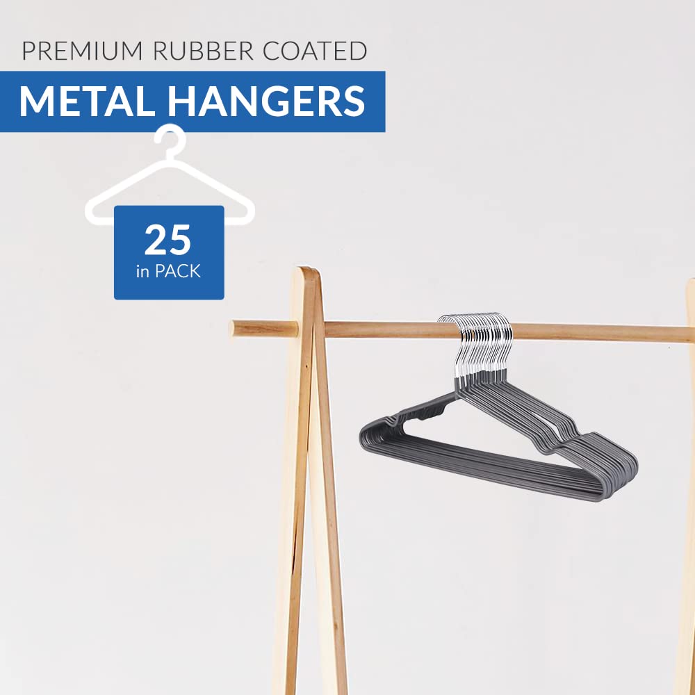 1Above 25x Premium Rubber Coated Metal Hangers - Heavy Duty - Space Saving Organiser Clothes Hangers for Wardrobes Coat Rack Rails Thin and Non-Slip