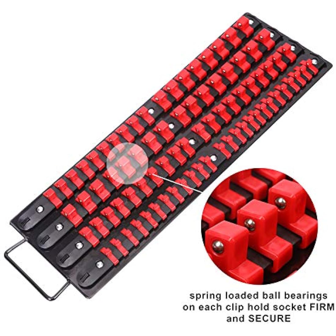 CASOMAN 80-Piece Portable Socket Organizer Tray, 1/4-Inch, 3/8-Inch, 1/2-Inch Tool Trays, Heavy Duty Socket Organizers Rack, Black Rails with Red Socket Holders