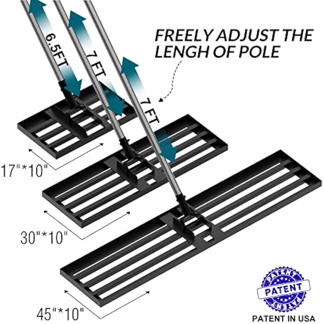 Walensee Lawn Leveling Rake, 213cm,76x25cm Levelawn Tool, Heavy Duty Effort Saving Lawn Level Tool, Stainless Steel Handle Lawn Leveler for Yard Garden Golf Course, Ease Level Soil Sand Dirt Surfaces