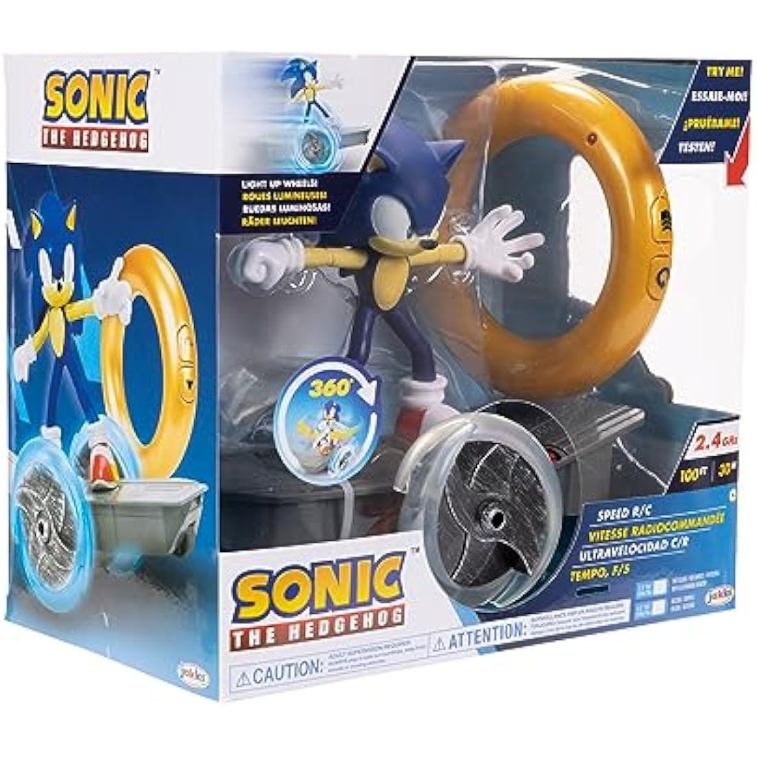 Sonic the Hedgehog Speed RC Vehicle, Includes 6” / 15cm Articulated Sonic Figure, RC Skateboard and Golden Ring Controller To Perform Tricks and Spins, Wheels Light Up With Turbo Mode