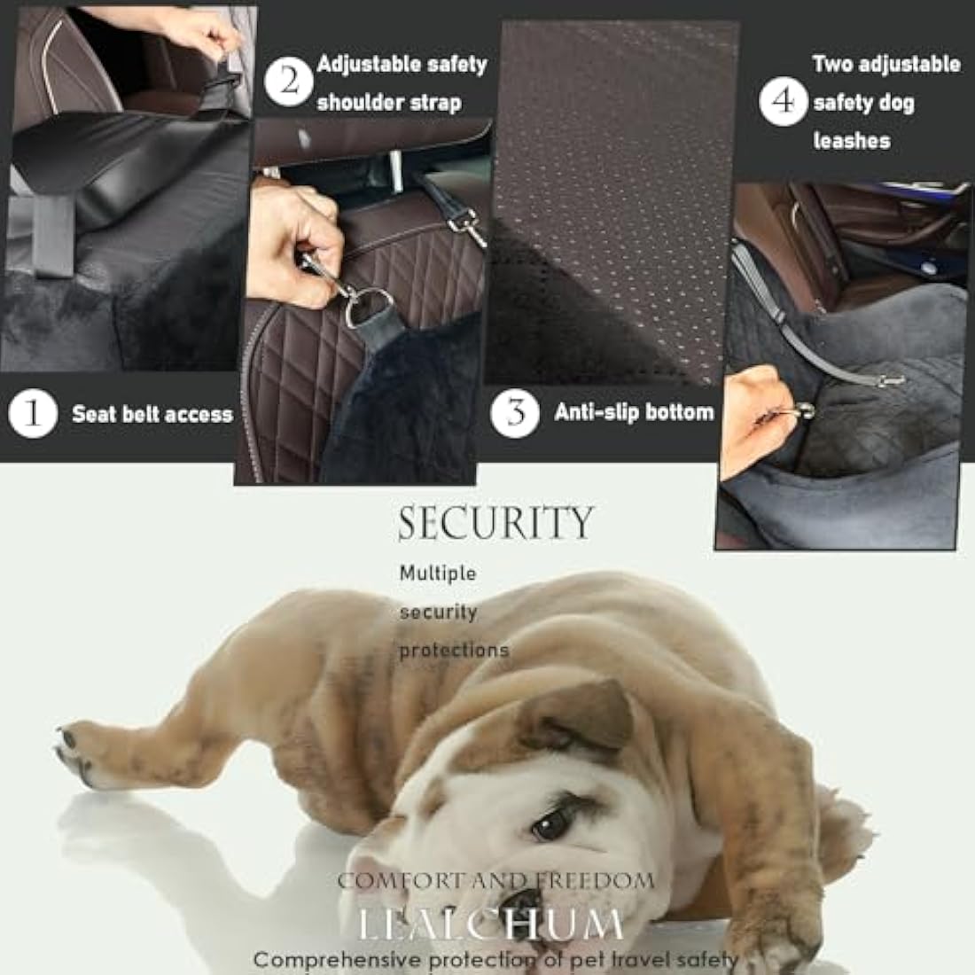 Lealchum Dog Booster Car Seat for Small/Medium Dogs,Puppy Portable Seat for Car with Elevated Cushion,Fully Detachable and Washable Pet Seat with Storage Pockets,Easy to Install (Coffee, Medium)