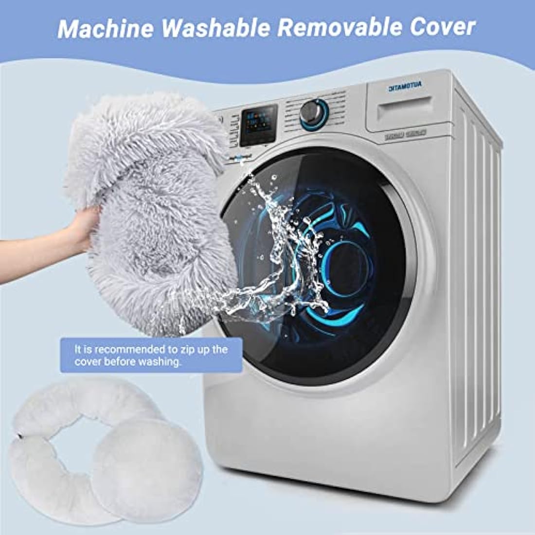 Moistu Calming Dog Bed with Removable Cover: Washable Donut Anti Anxiety Dog Beds - Soft Round Cuddler Cat Bed - Fluffy Plush Comfy Warm Puppy Pet Bed with Zip