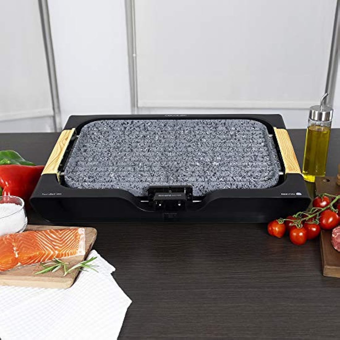 Cecotec 03004 Fer électrique Rock and Water 3000 Twin. 2200W, 2-in-1 Electric Griddle and Grill, Rockstone Coated, Dishwasher Safe, Cool Touch Handle, Stone Cladding, Grey/Black