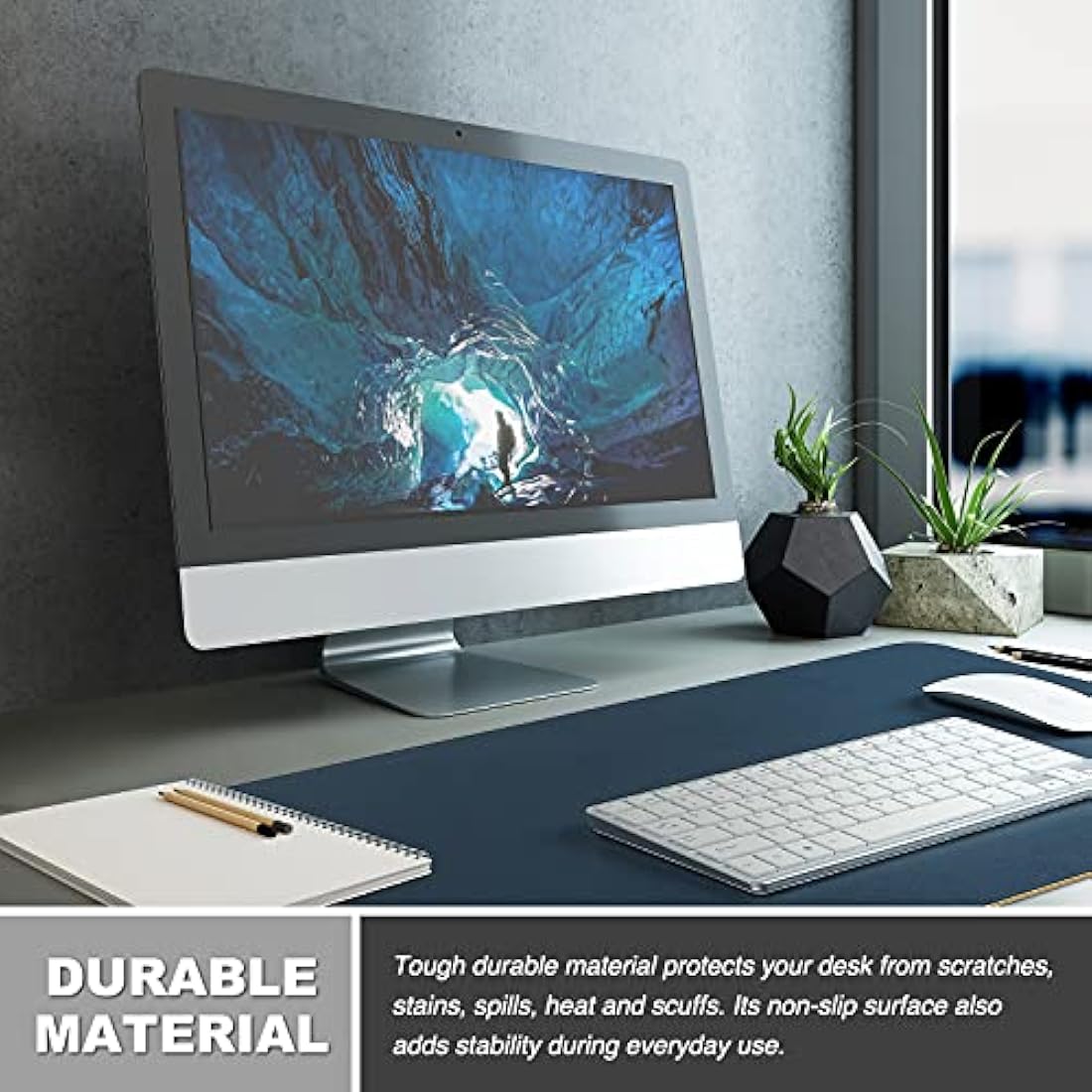 K KNODEL Large Office Leather Desk Mat, Mouse and Keyboard Pad, Computer and Laptop Mat, Desktop Protector and Cover, Writing Pad and Blotter (80x40cm, Dark Blue)