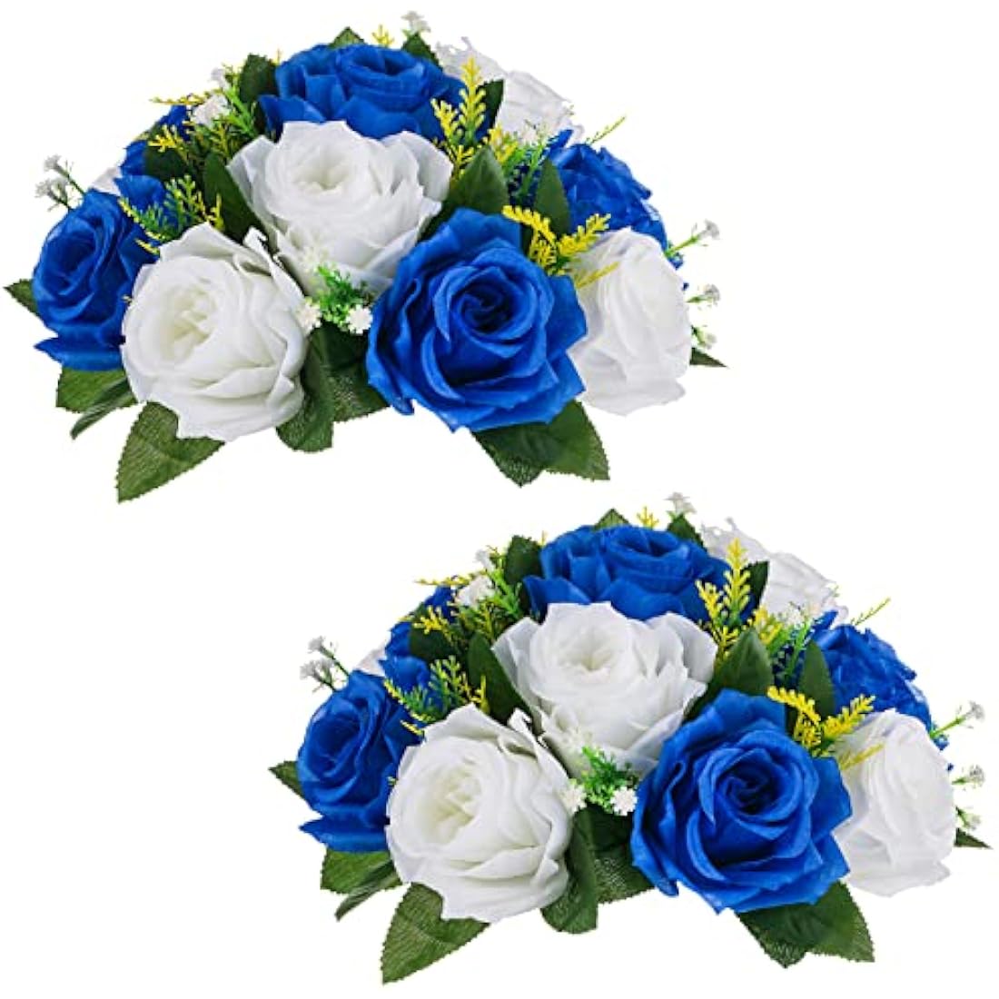 NUPTIO Artificial Flower Ball Centrepieces: 2 Pcs Royal Blue & White Fake Flowers Roses Balls 24cm Diameter for Centerpiece Faux Silk Rose Arrangements for Wedding Reception Party Table Decorations
