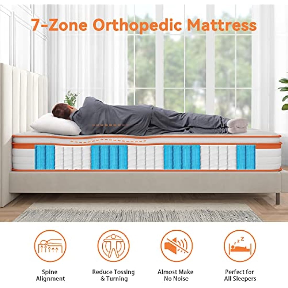 TeQsli Single Mattress 3FT, 10 Inch Gel Memory Foam 7 Zone Orthopedic Single Mattress Pocket Sprungs Wave Foam Hybrid - Medium Firm Motion - Isolation 90x190x25 cm