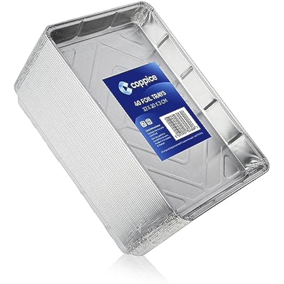 Coppice Aluminium Foil Tray for Baking, BBQ, Roasting, Grilling & Food Storage | 32cm x 20cm x 3cm | Freezer, Microwave, Air Fryer & Oven Safe (40 Trays)