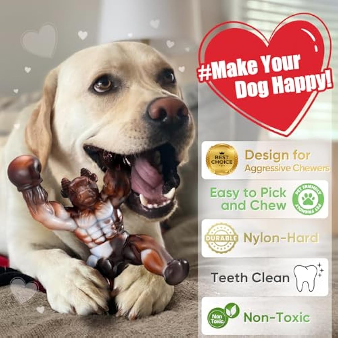 Zinbo Dog Toys for Aggressive Chewers, Indestructible Dog Toys, Tough Dog Toy for Aggressive Chewers Medium/Large Breed, Real Bacon Flavored, Durable Nylon Dog Bone Toys (Large, Beef)