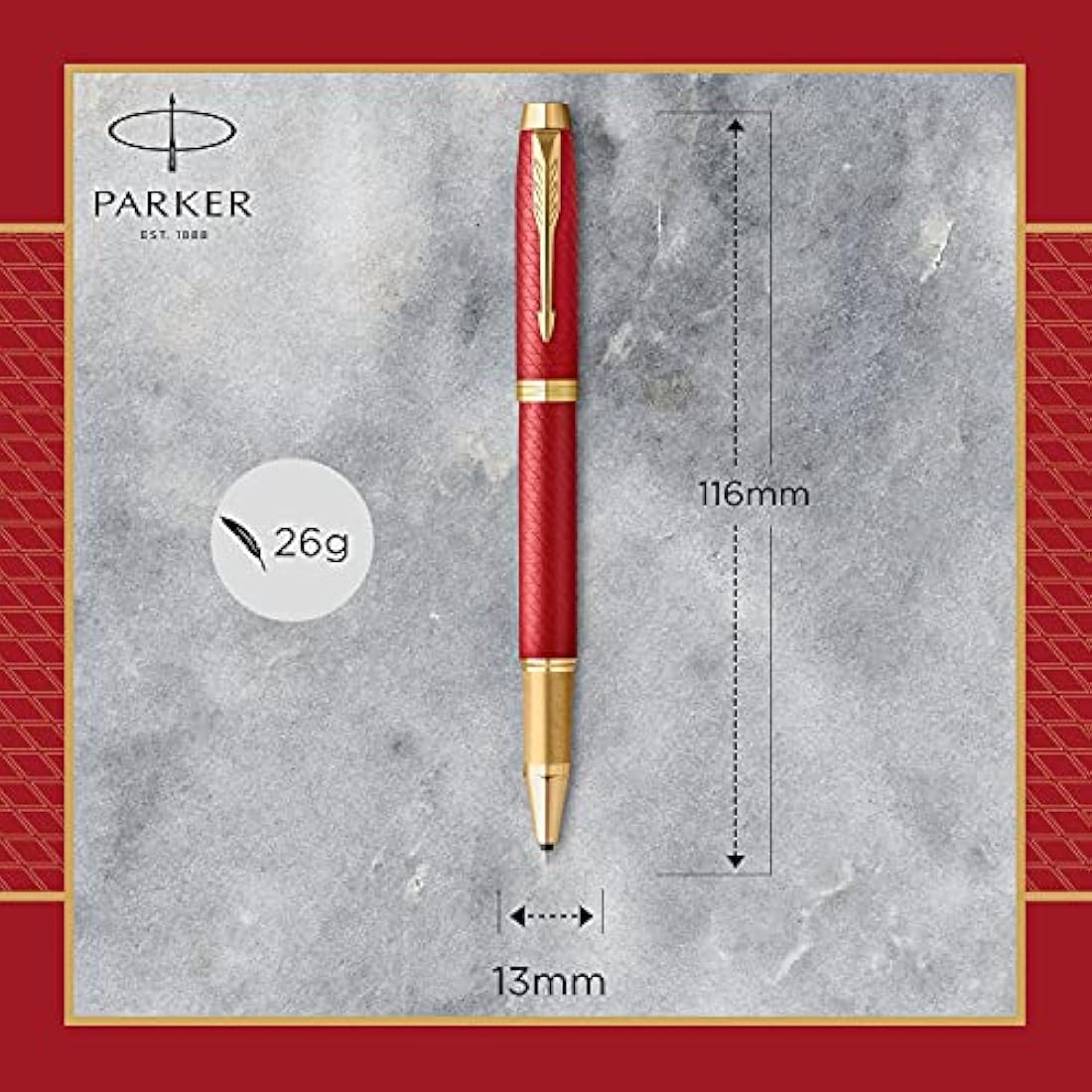 Parker IM Rollerball Pen | Premium Red Lacquer with Gold Trim | Fine Point with Black Ink Refill | Gift Box, 1 Count (Pack of 1)
