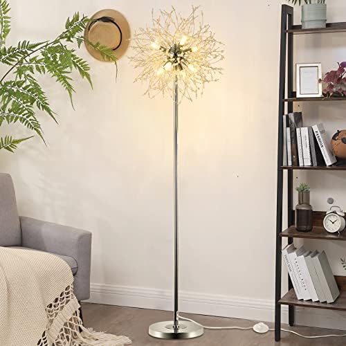 Rayofly Modern Crystal Fireworks Floor Lamps, Chrome Standing Lamp with Foot Switch, 8 Lights, 170cm, Glass Metal Tall Pole Tree Lighting for Living Room, Bedroom, Corner, Sofa