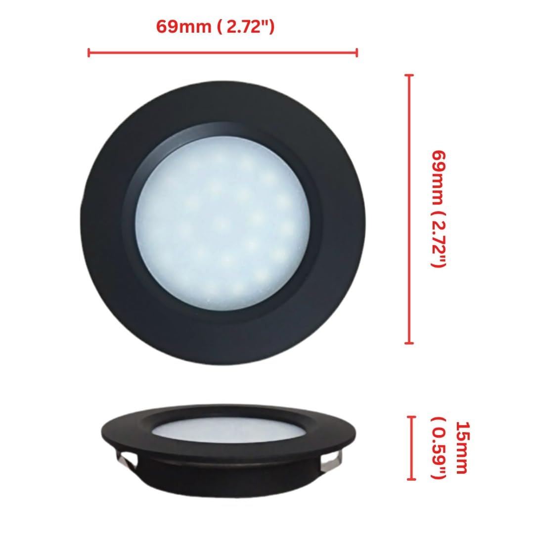 MARVIX 4 x LED 12V Spot Lights Touch Controlled ON/OFF Switch Dimmable Caravan Motorhome Boat Black Downlights Warm White 3000k