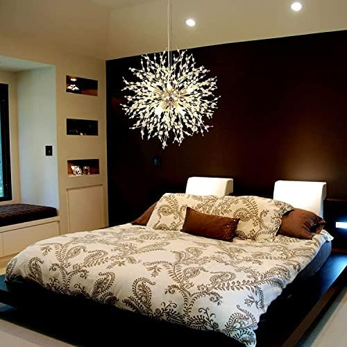 Modern Crystal Dandelion Pendant Lights Ceiling Gold Firework Chandeliers, G9 Lamp Alloy Fixtures With 8 Bulb and 32 Strings Crystal, for Living Room, Bedroom, Dining, Foyer, Bar(Warm light, Gold)