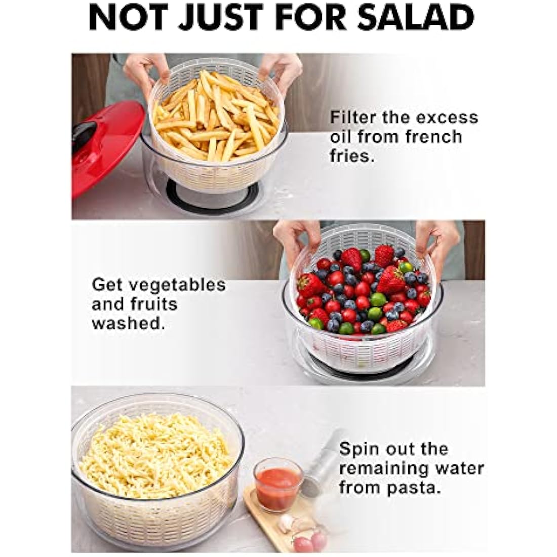 Salad Spinner Large, 5L Lettuce Spinner Salad Dryer Fruit Vegetable Washer Easy to Clean Mixer Easy and Quick Drying, Salad Maker Salad Spinners for Vegetables Fruits