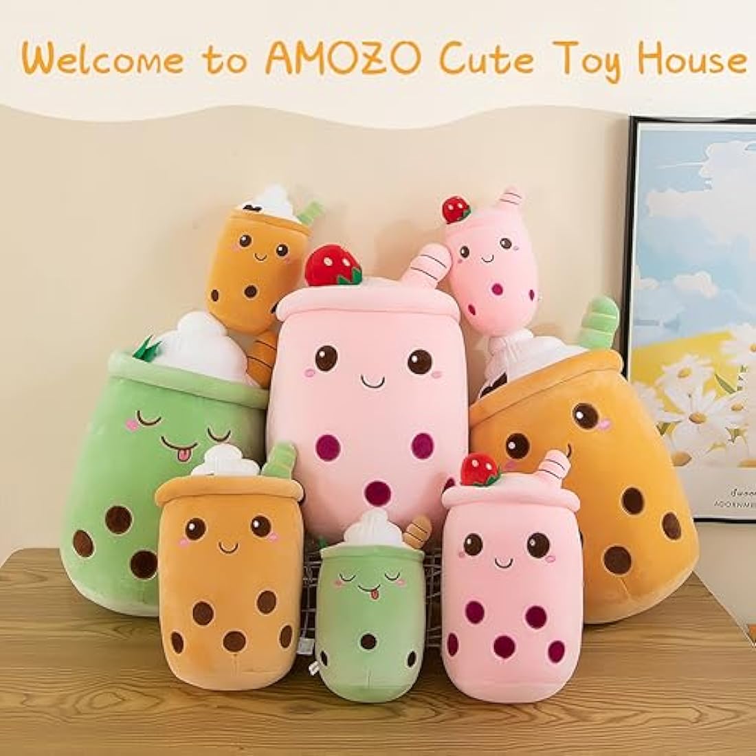 Bubble Tea Plush Pillows, Cute Boba Plushies Soft Toys Giant Stuffed Animal Pillow for Boba Lovers (Brown, 24cm)