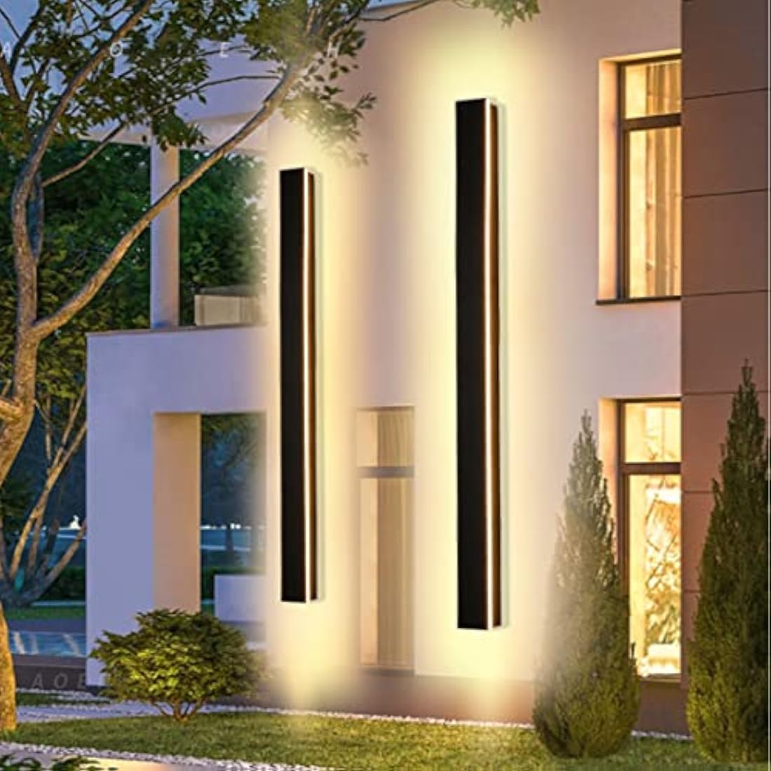 LED Black Aluminum Rectangular Exterior/Indoor Wall Light - 3000k 32W, IP65 Waterproof, 100cm*1, For Garden, Villa, Porch, Terraces, Garage