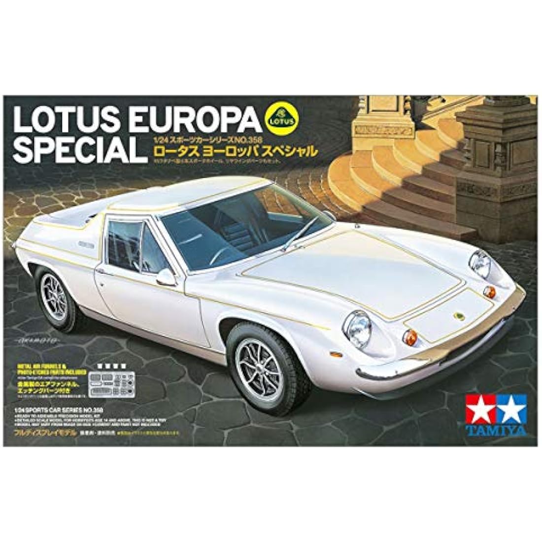 TAMIYA Lotus Europa Special 24358-000 Vehicle 1:24 Scale with PE, Model Kit, Plastic Kit, Assembly Kit, Detailed Replica, Unpainted, Black/Red/Blue