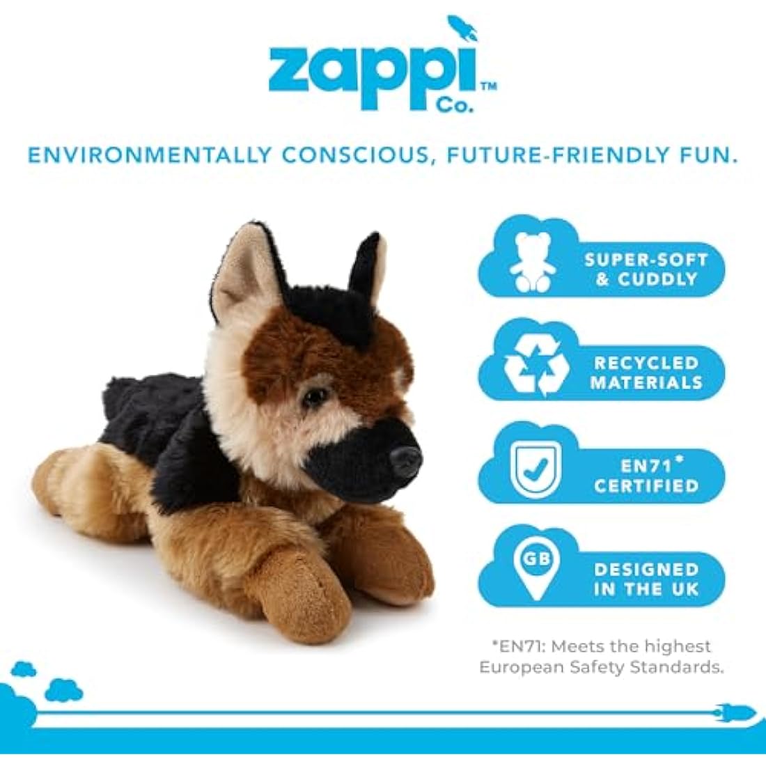 Zappi Co German Shepherd Plush Toy (28cm) - Faithful, Cuddly Dog, Eco-Friendly, Great for Playful Children, Recycled Material