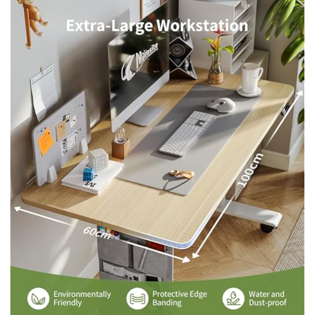 MAIDeSITe Electric Standing Desk Height Adjustable Standing Desk Sit Stand Desk Stand Up Desk with Headphone Hook 100 * 60cm Desktop for Home Office